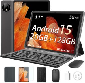2025 Tablet 11 Inch Android 15 Tablet, 20 GB RAM 128 GB ROM 1TB TF, 1280x800 HD IPS, 8000 mAh, 2.4G/5G WiFi BT 5.0, GMS Certified, Octa-Core, 5MP + 8MP dual cameras, Keyboard Mouse, case (Black)