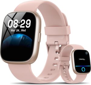 Smart Watch with Alexa Built-in, 1.83" HD Touchscreen Fitness Tracker with Bluetooth Calling, Fitness Watch with Heart Rate/Sleep Monitor/120+ Sports, IP68 Waterproof Smartwatch for Android iOS, Pink